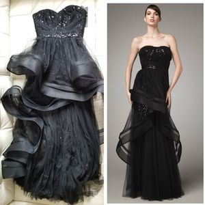 Monique Lhuillier Gown Dress Tulle Sequin lace prom evening bridesmaid bride xs